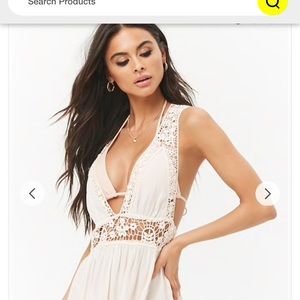 Sheer Crochet Swim Cover-up Romper from Forever 21